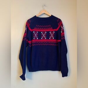 Vtg JCPenney Sweater Mens XLarge Blue Fair Isle Snowflake Mock Neck Knit Acrylic
